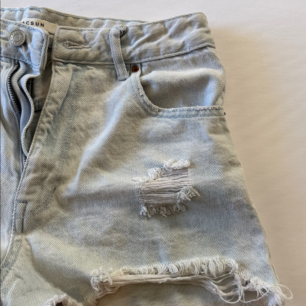 Pacsun Light Blue Distressed Denim Shorts High Rise Festival Size -26 - Picture 3 of 8